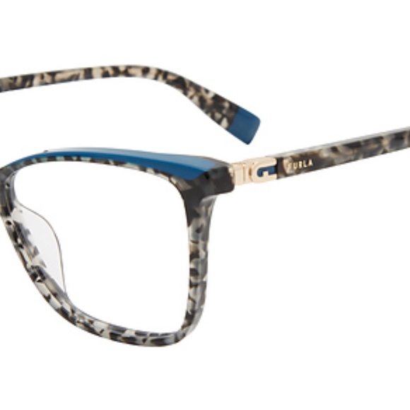 Furla Eyeglasses Frames VFU498V COL.09SX Blue Tortoise Gold Square 53-16-135 - Picture 4 of 4